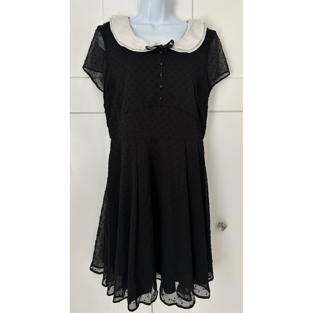 Hell Bunny Black Swiss Dot Peter Pan Collar Dress Retro Rockabilly XL 4358